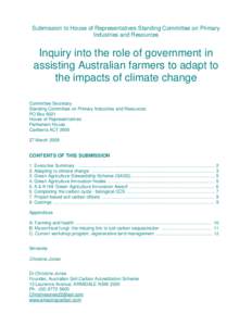 Submission to House of Representatives Standing Committee on Primary Industries and Resources Inquiry into the role of government in assisting Australian farmers to adapt to the impacts of climate change