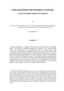 POPULATION GROWTH AND CUSTOMARY LAW ON LAND: the case of Cordillera villages in the Philippines