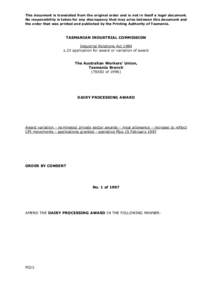 This document is translated from the original order and is not in itself a legal document. No responsibility is taken for any discrepancy that may arise between this document and the order that was printed and published 