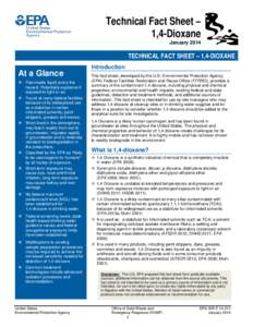 Pollution / 1 / 4-Dioxane / Soil contamination / United States / Safe Drinking Water Act / In situ chemical oxidation / Maximum Contaminant Level / Agency for Toxic Substances and Disease Registry / Drinking water / Water supply and sanitation in the United States / Chemistry / Dioxanes