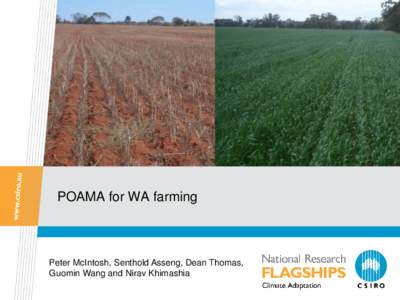 POAMA for WA farming  Peter McIntosh, Senthold Asseng, Dean Thomas, Guomin Wang and Nirav Khimashia  Overview