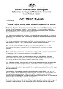 Tropical cyclone warning review released in preparation for summer - media release 8 October 2014