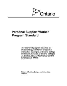 Personal Support Worker (Ontario College Certificate) Program Standard