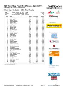 IOF World Cup Final / PostFinance Sprint 2011 La Chaux-de-Fonds, Switzerland World Cup #10, Sprint