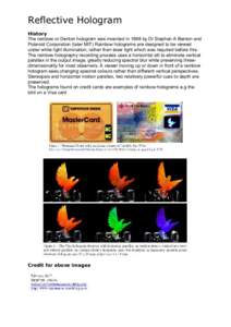 Rainbow hologram / Specular holography / Australian Holographics / Holography / Imaging / Optics