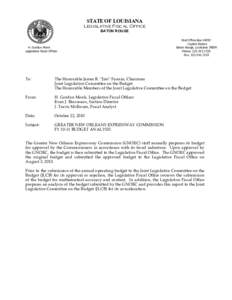 STATE OF LOUISIANA Legislative Fiscal Office BATON ROUGE H. Gordon Monk Legislative Fiscal Officer