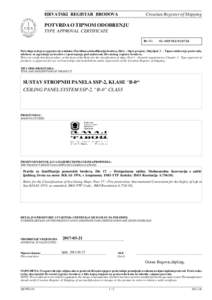 HRVATSKI REGISTAR BRODOVA  Croatian Register of Shipping POTVRDA O TIPNOM ODOBRENJU TYPE APPROVAL CERTIFICATE