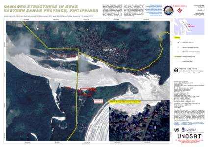 This map illustrates satellitedetected damaged structures in Oras City, Eastern Samar Province, Philippines. Using an image