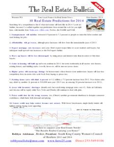 Western WA  First Quarter, 2014 Your Local Source for Real Estate News