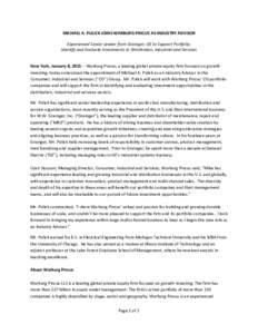 MICHAEL A. PULICK JOINS WARBURG PINCUS AS INDUSTRY ADVISOR Experienced Senior Leader from Grainger, GE to Support Portfolio; Identify and Evaluate Investments in Distribution, Industrial and Services New York, January 8,