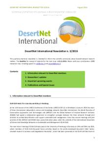DESERTNET INTERNATIONAL NEWSLETTERAugust 2016 UROPEAN NETWORK FOR GLOBAL DESERTIFICATION RESEARCH www.european-desertnet.