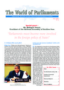 The World of Parliaments Quarterly Review of the Inter-Parliamentary Union July 2001 N°2  Special guest :
