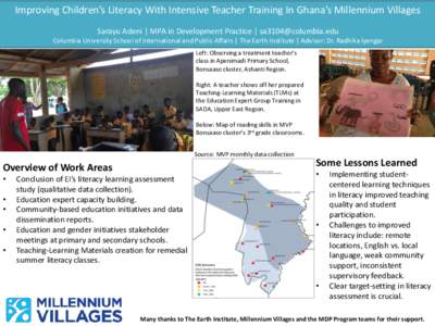 Improving Children’s Literacy With Intensive Teacher Training In Ghana’s Millennium Villages Sarayu Adeni | MPA in Development Practice |  Columbia University School of International and Public Aff