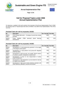 Sustainable and Green Engine ITD  European Commission Research Directorates  Annual Implementation Plan