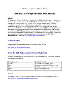 DOE R&D Accomplishments Database XML Product Data Service