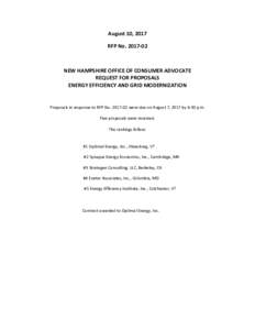 August 10, 2017 RFP NoNEW HAMPSHIRE OFFICE OF CONSUMER ADVOCATE REQUEST FOR PROPOSALS ENERGY EFFICIENCY AND GRID MODERNIZATION
