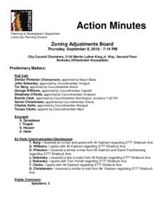 Action Minutes Planning & Development Department Land Use Planning Division Zoning Adjustments Board Thursday, September 8, :14 PM