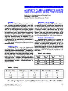 Journal of IMAB - Annual Proceeding (Scientific Papers) 2005, vol. 11, book 2  A SURVEY OF LOCAL ANESTHETIC AGENTS USED BY BULGARIAN DENTAL PRACTITIONERS Donka Kirova, Hristina Lalabonova, Dobrinka Dobreva Department of 