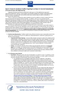Interim Protocol for Healthcare Facilities Regarding Surveillance for Bacterial Contamination - March 2015