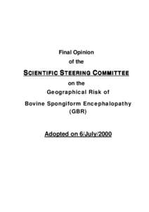 Final Opinion of the SCIENTIFIC STEERING COMMITTEE on the Geographical Risk of