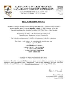 ELKO COUNTY NATURAL RESOURCE MANAGEMENT ADVISORY COMMISSION 540 COURT STREET, SUITE 104, ELKO, NV[removed]PHONE[removed], FAX[removed]Commissioners