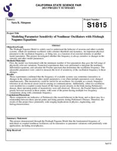 CALIFORNIA STATE SCIENCE FAIR 2013 PROJECT SUMMARY Name(s)  Sara K. Simpson