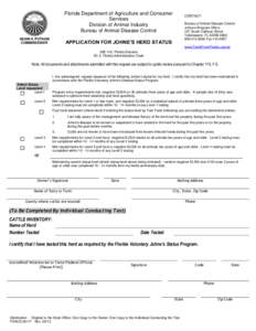 Florida Department of Agriculture and Consumer Services Division of Animal Industry Bureau of Animal Disease Control ADAM H. PUTNAM COMMISSIONER