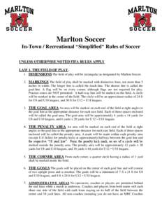 Marlton Soccer In-Town / Recreational “Simplified” Rules of Soccer UNLESS OTHERWISE NOTED FIFA RULES APPLY