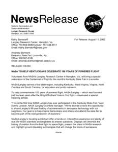 NewsRelease National Aeronautics and Space Administration Langley Research Center Hampton, Va[removed]