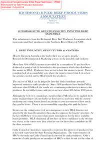 Agricultural Competitiveness White Paper Submission - IP588 Richmond River Beef Producers Association Submitted 17 April 2014 RICHMOND RIVER BEEF PRODUCERS ASSOCIATION