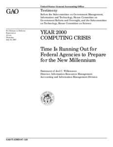 T-AIMD[removed]Year 2000 Computing Crisis: Time Is Running Out for Federal Agencies to Prepare for the New Millennium