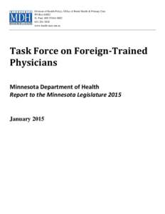 Task Force on Foreign-Trained Physicians - Report to the Minnesota Legislature