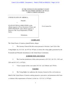 Case 2:13-cv[removed]Document 1 Filed in TXSD on[removed]Page 1 of 15  IN THE UNITED STATES DISTRICT COURT FOR THE SOUTHERN DISTRICT OF TEXAS CORPUS CHRISTI DIVISION