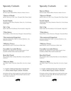 Specialty Cocktails  $11 Specialty Cocktails