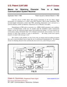 U.S. Patent 3,047,660  John P. Costas Means for Obtaining Character Communication System Receiver