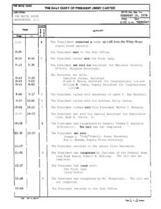 THE DALY DIARY OF PRESIDENT JIMMY CARTER THE WHITE HOUSE WASHINGTON, D.C. FfOfll