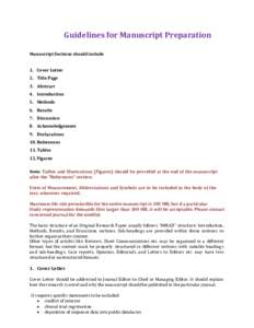 Guidelines for Manuscript Preparation Manuscript Sections should include 1. Cover Letter 2. Title Page 3. Abstract 4. Introduction