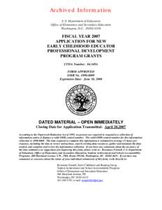 Archived: FY 2007 Application for the Early Childhood Educator Professional Development Program (PDF)