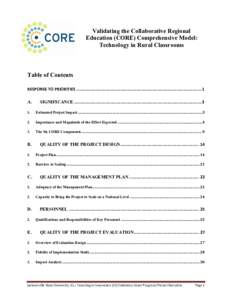Validating the Collaborative Regional Education (CORE) Comprehensive Model: Technology in Rural Classrooms Table of Contents RESPONSE TO PRIORITIES ........................................................................