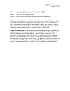 6JSC/BL/6/ALA response October 8, 2012 To:  Joint Steering Committee for Development of RDA