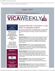 VICA WEEKLY: Legislative Priorities Update