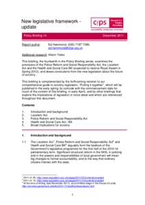 New legislative framework update Policy Briefing 14 Report author: December 2011 Ed Hammond, ([removed],
