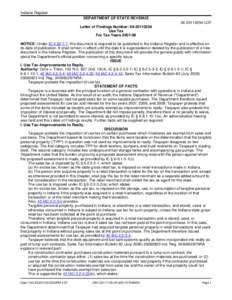 Indiana Register DEPARTMENT OF STATE REVENUE[removed]LOF Letter of Findings Number: [removed]Use Tax For Tax Years[removed]