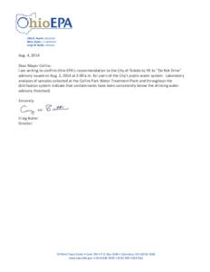 John R. Kasich, Governor Mary Taylor, Lt. Governor Craig W. Butler, Director Aug. 4, 2014 Dear Mayor Collins: