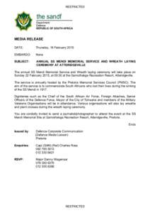 RESTRICTED  the sandf MEDIA RELEASE DATE: