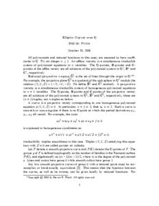 Elliptic Curves over Q Steven Finch October 10, 2005 All polynomials and rational functions in this essay are assumed to have coeﬃcients in Q. Fix an integer n ≥ 1. An aﬃne variety is a simultaneous irreducible sys