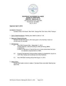 SOUTHEAST WATERSHED ALLIANCE BOARD OF DIRECTORS MINUTES - Meeting NoInternational Drive, Suite 360 Portsmouth, NHJuly 10, 2013