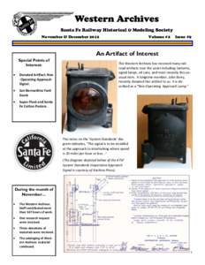 Western Archives Santa Fe Railway Historical & Modeling Society November & December 2012 Volume #2