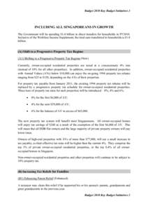 Budget 2010 Key Budget Initiatives 3  INCLUDING ALL SINGAPOREANS IN GROWTH The Government will be spending $1.4 billion in direct transfers for households in FY2010. Inclusive of the Workfare Income Supplement, the total