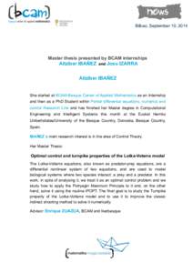 news Bilbao, September 10, 2014 ! Master thesis presented by BCAM internships